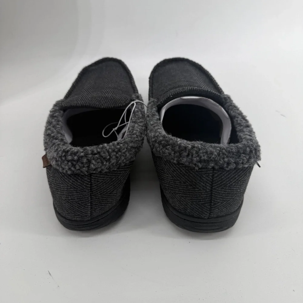 Dearfoams Mens Memory Foam Herringbone Moccasin Slippers Grey XL 13-14‎
